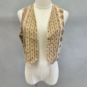 Vintage 70s open front‎ cropped vest paisley & floral size small festival boho